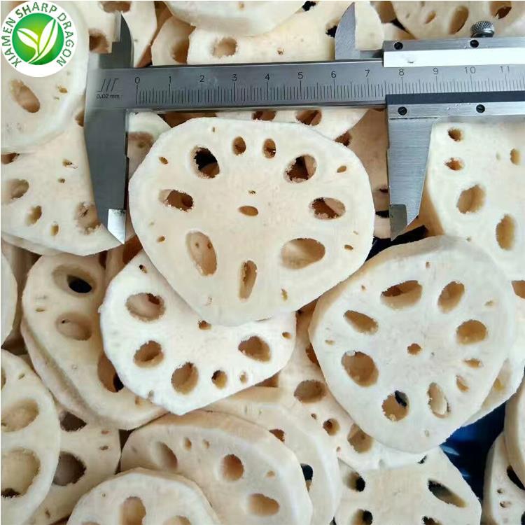 Commercial origin must follow the measured product lot Frozen lotus root slices measured with a caliper from the original page