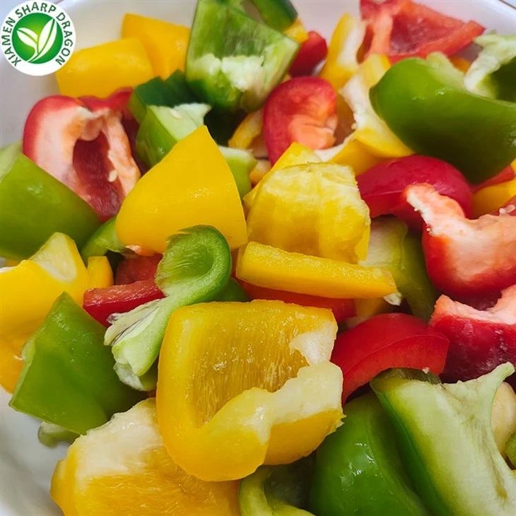 Red yellow and green bell pepper chunks