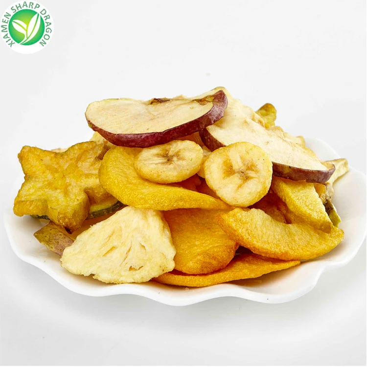Mixed fruit chips including apple and banana slices Mixed fruit chips including apple and banana slices