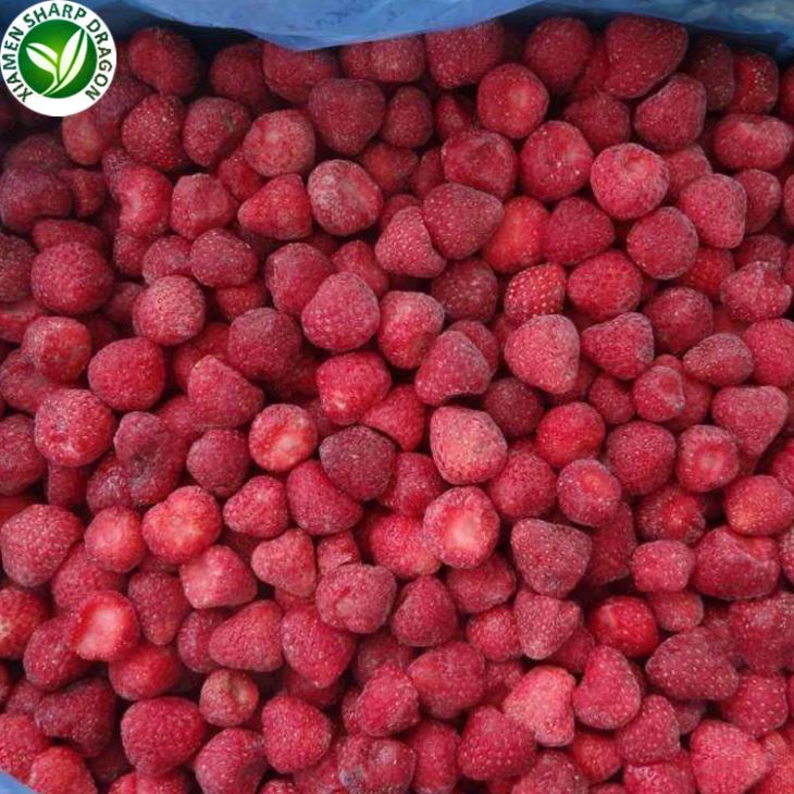 Whole IQF strawberries inspected for size separation color and frost before smoothie use